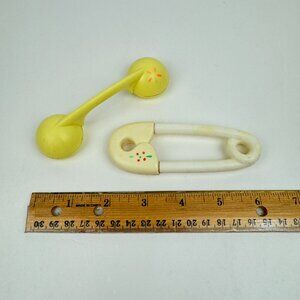 Vtg Small Plastic Baby Rattles Phone Shape Novelty Safety Pin Collect Decor Prop